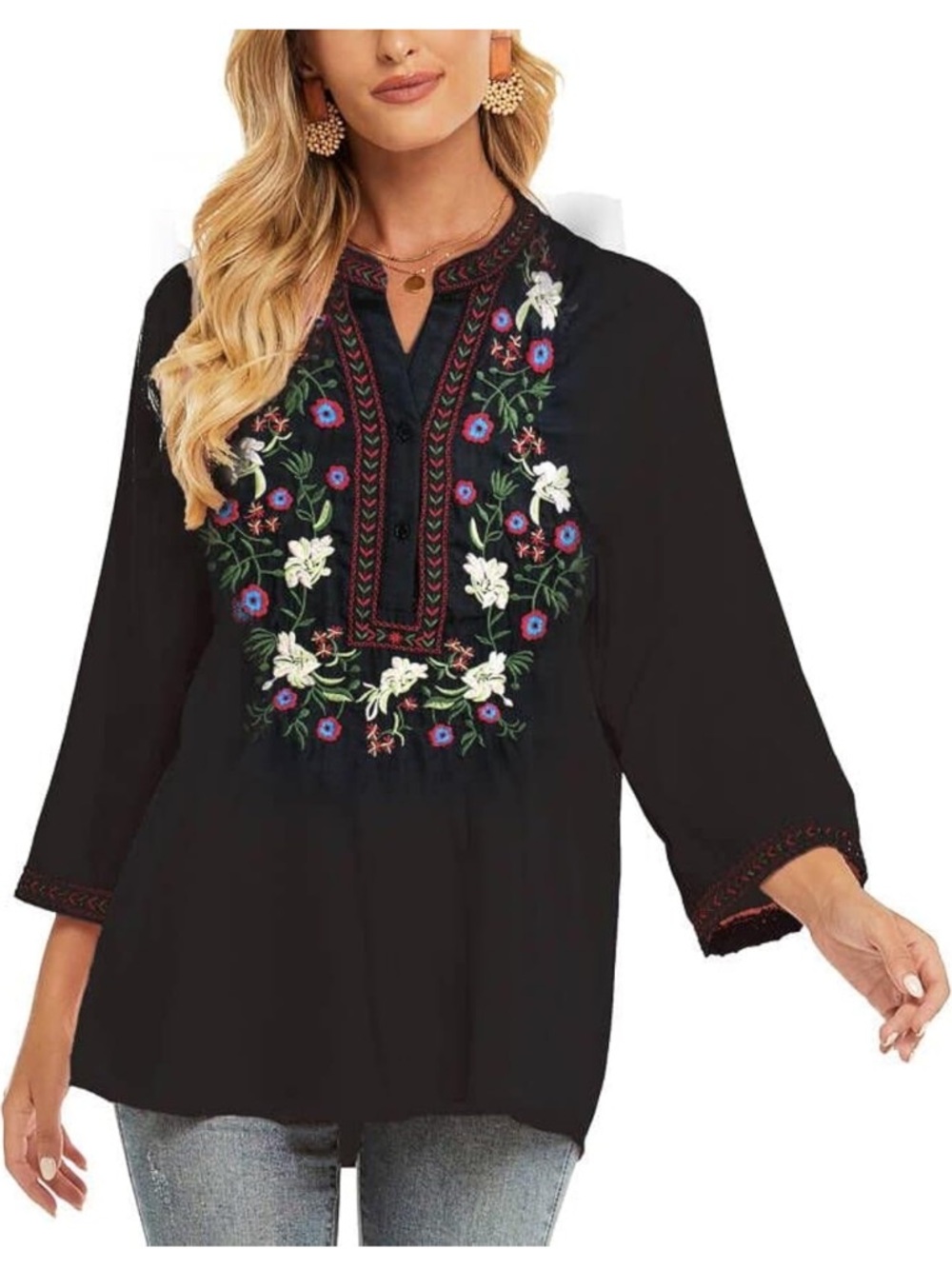 Laura Ashley Black Embroidered Floral Tunic Blouse